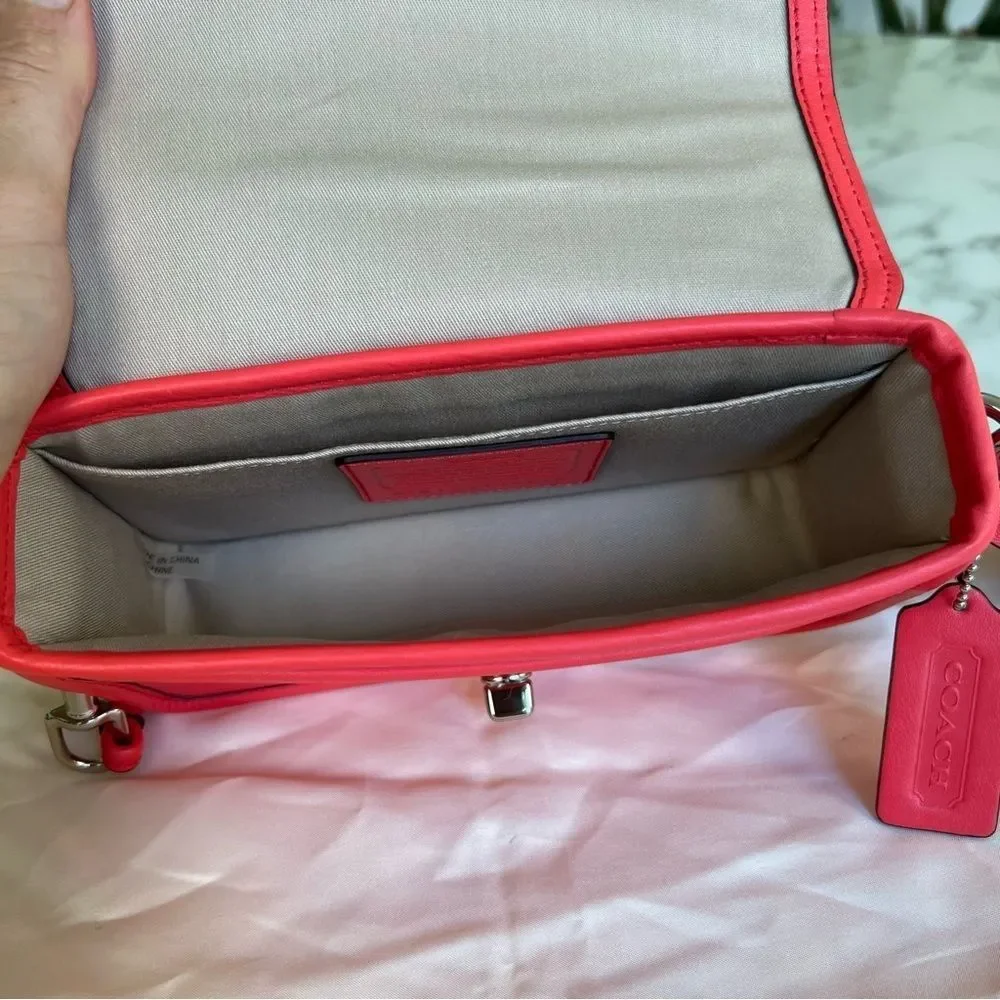 NWOT Coach Legacy Leather Penny Shoulder Crossbody Bag 19914 Bright Coral Pink